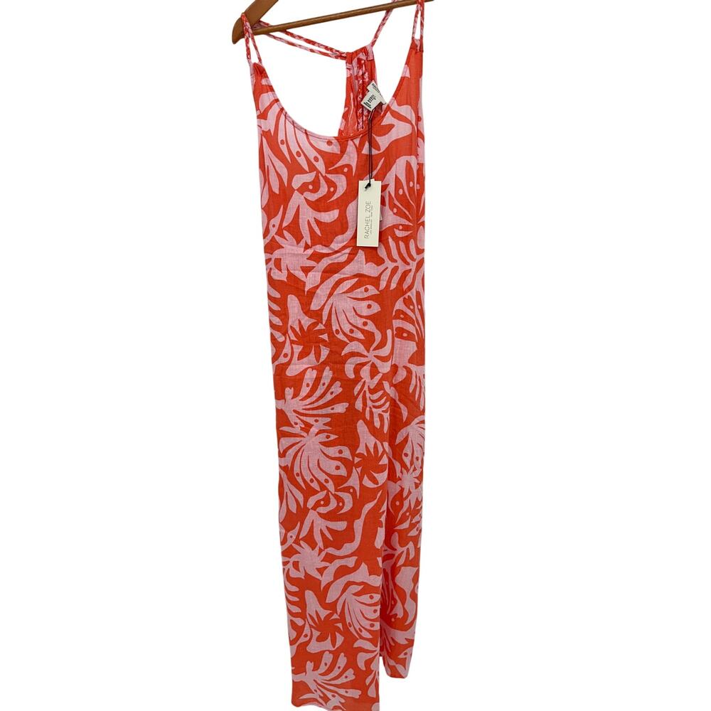 RACHEL ZOE NWT Linen Blend Orange Palm Print Halter Midi Dress // S